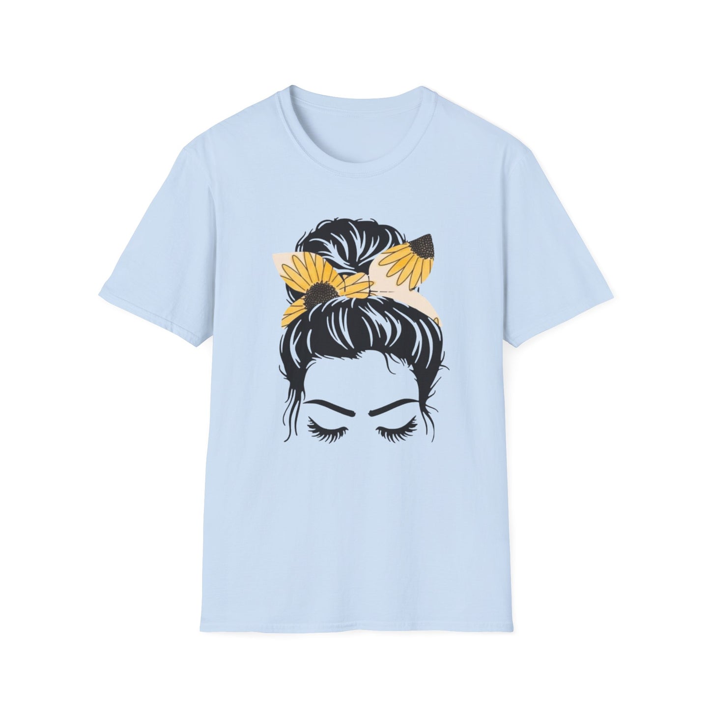 Sunflower Headband Messy Bun Unisex Softstyle T-Shirt