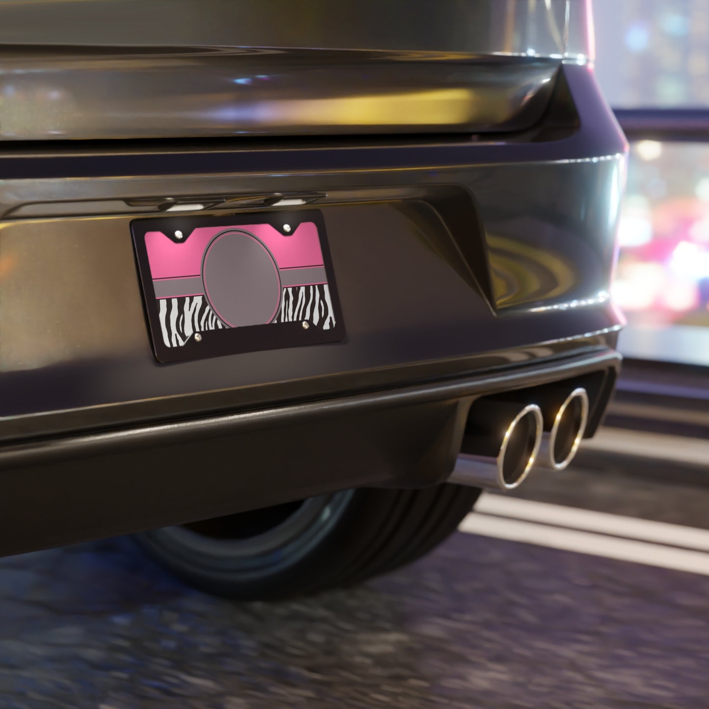 Personalized Circle Pink Zebra License Plate | Hot Pink & Zebra Print Custom Car Tag | Glam Animal Print Vehicle Accessory | Girly License Plate