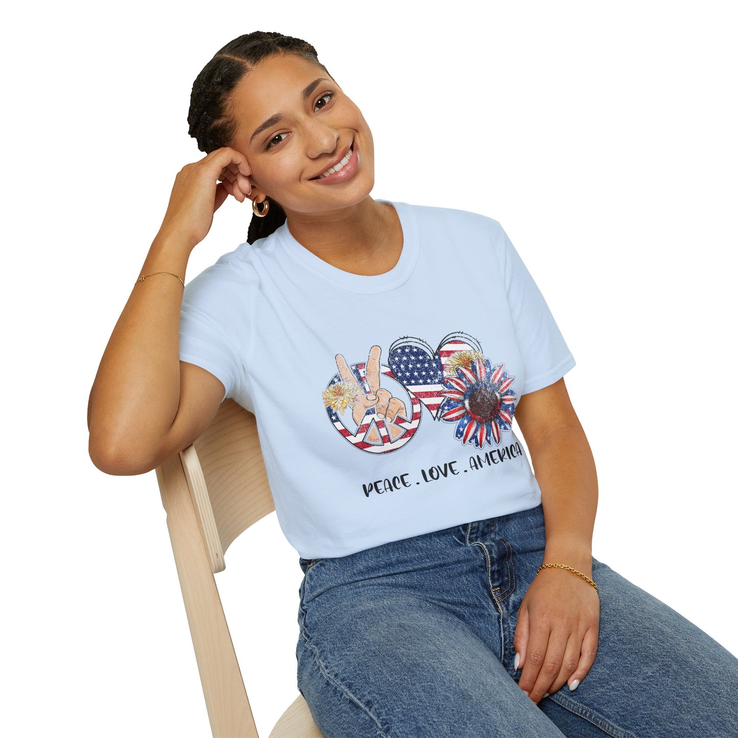 Peace, Love, America Unisex Softstyle T-Shirt