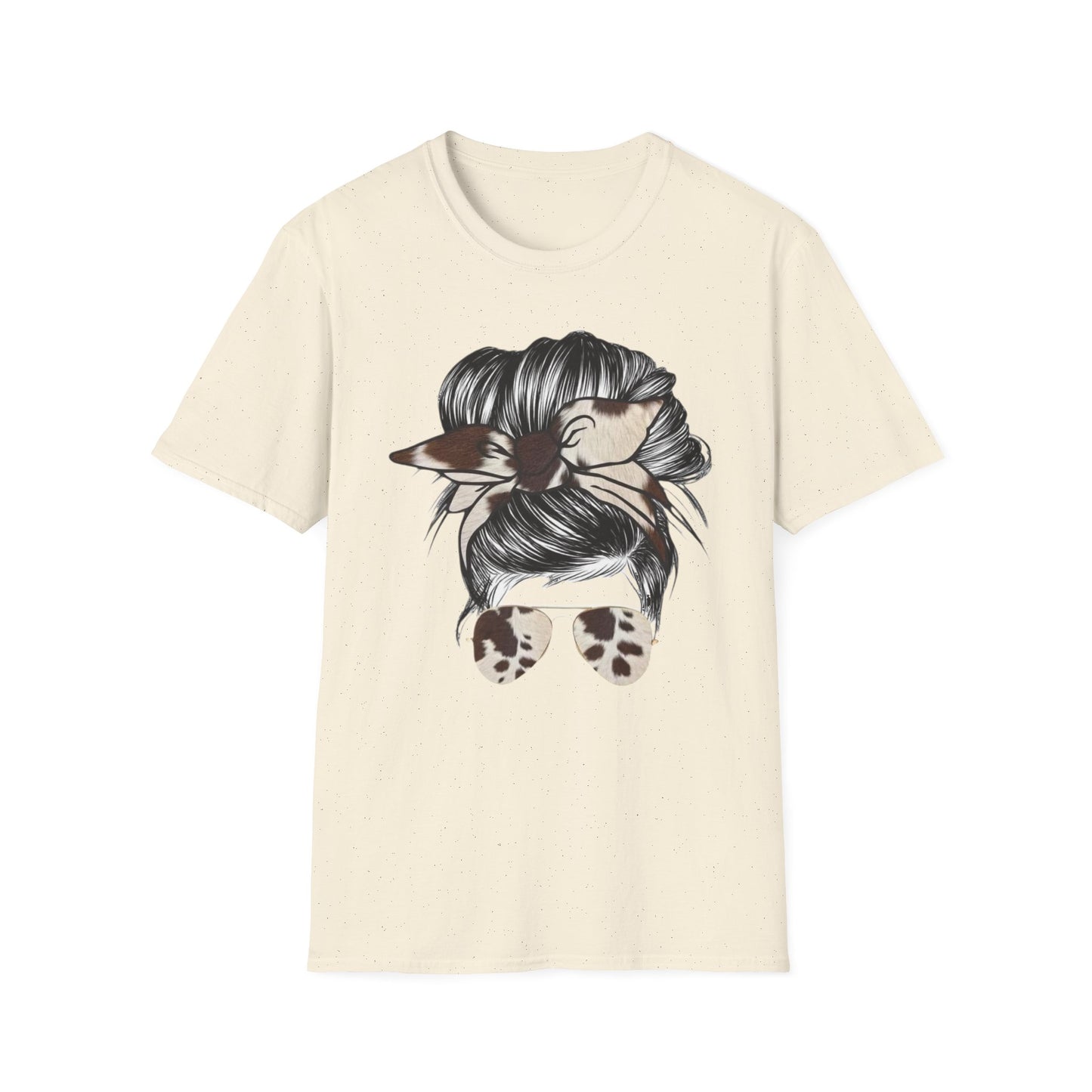 Cow Print Headband Messy Bun Unisex Softstyle T-Shirt