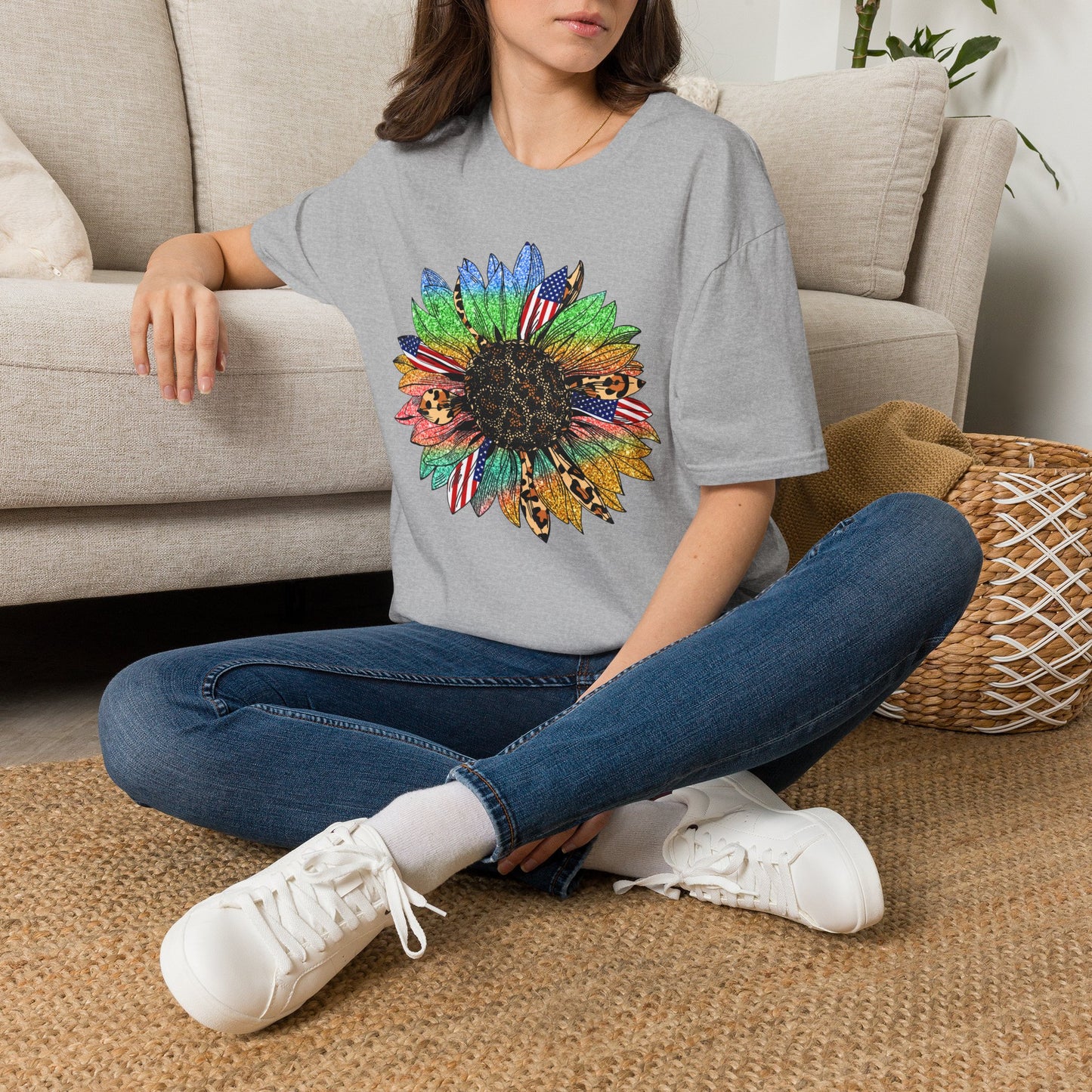 4th of July Multi color SunflowerUnisex Softstyle T-Shirt