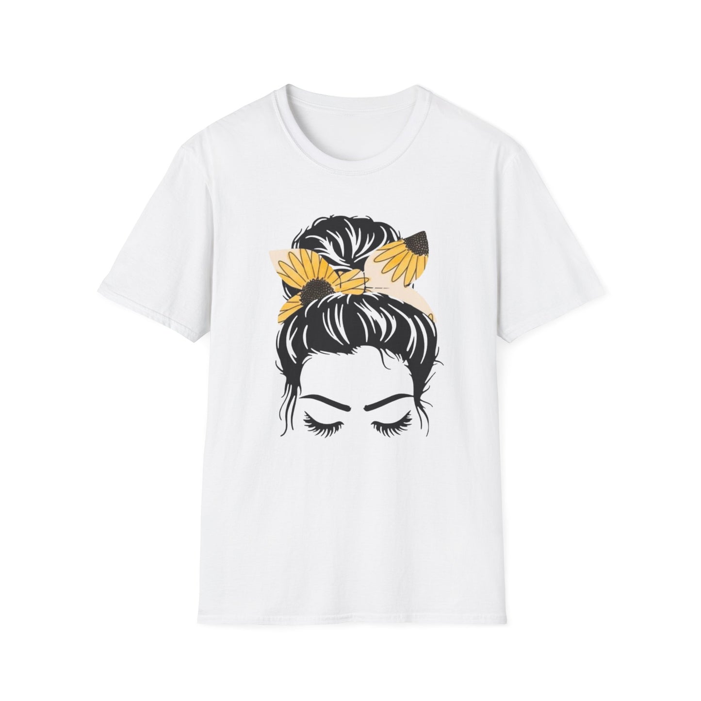 Sunflower Headband Messy Bun Unisex Softstyle T-Shirt