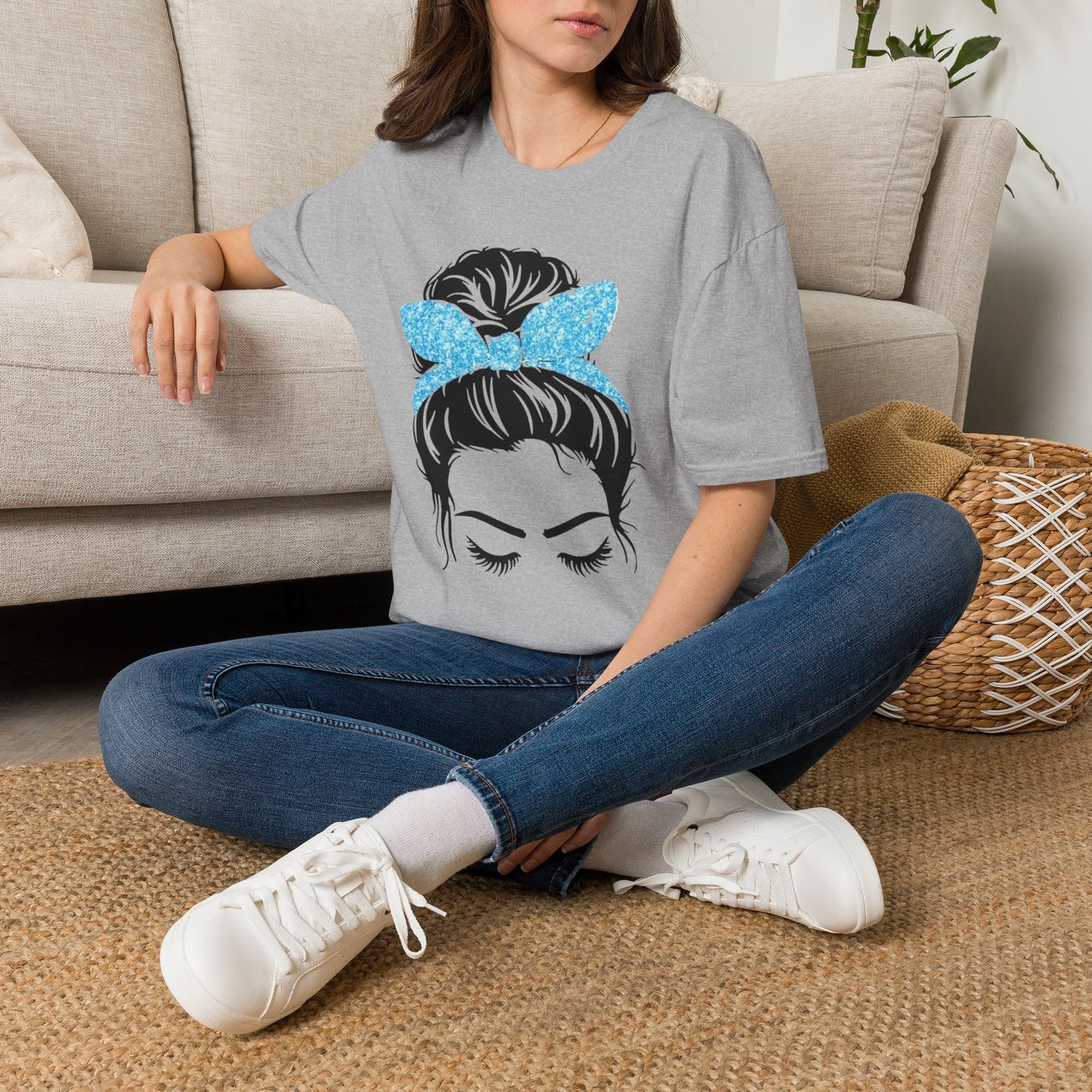 Glitter Headband Messy Bun Unisex Softstyle T-Shirt