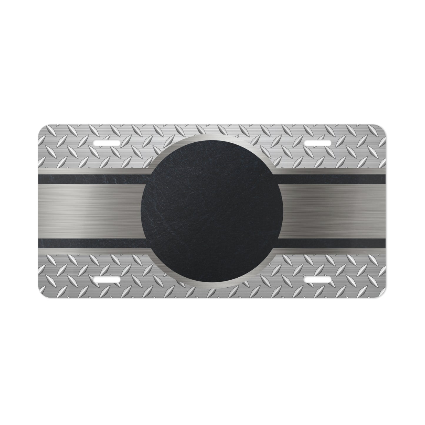 Personalized Industrial Metal License Plate | Diamond Plate Custom License Plate | Brushed Steel & Black Leather Design | Truck Car Accessory