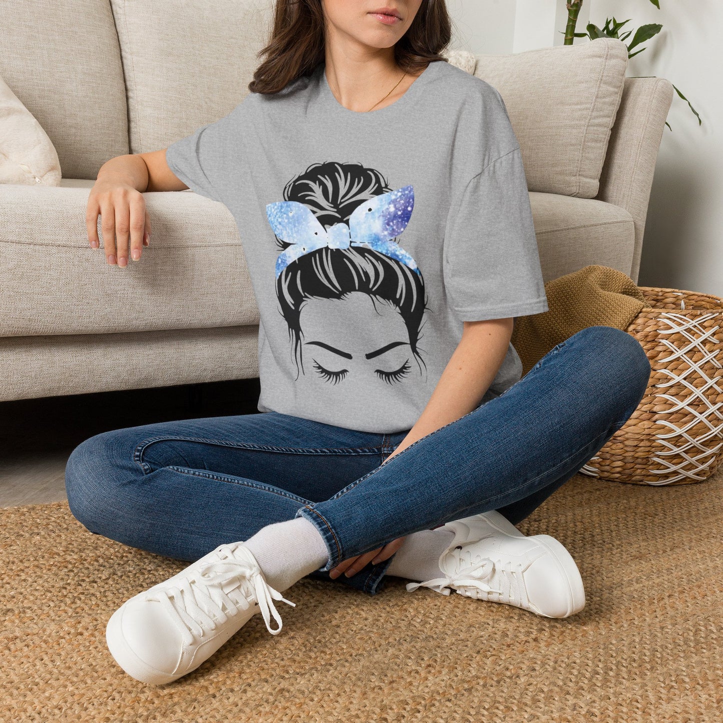 Blue Glitter Headband Messy Bun Unisex Softstyle T-Shirt