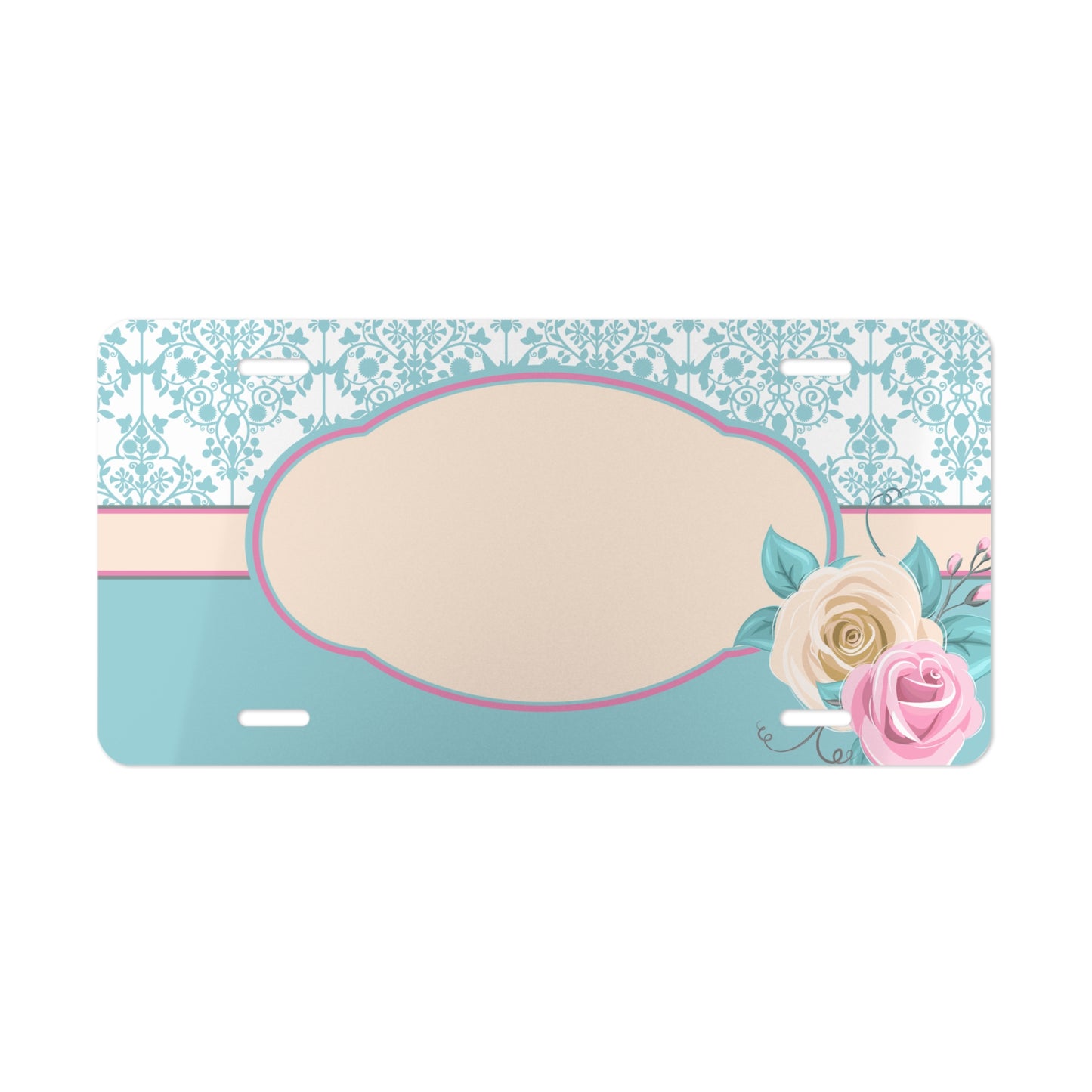 Personalized Vintage Floral License Plate | Teal Damask Custom License Plate | Shabby Chic Rose Car Accessory | Custom Name Vehicle Tag