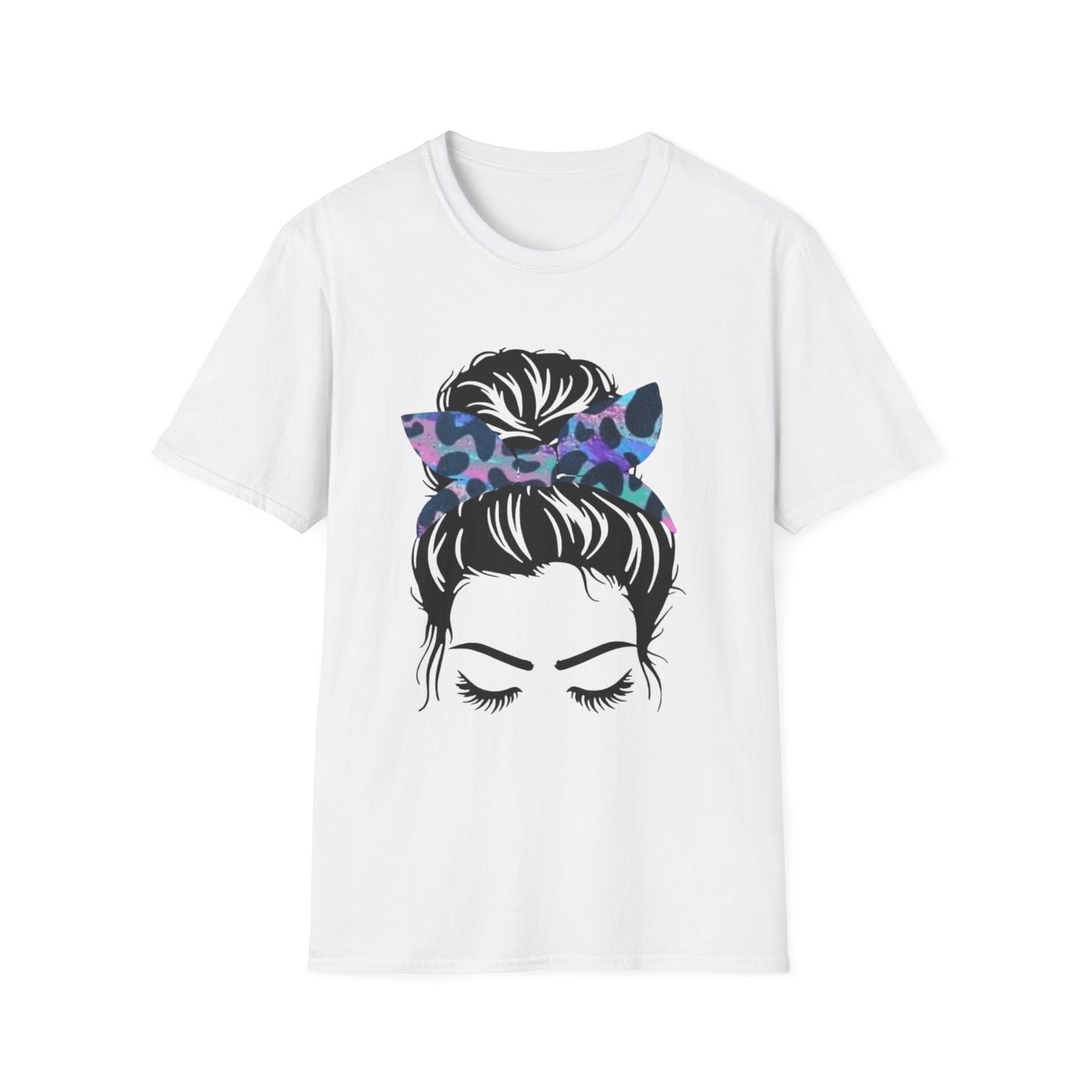 Multi color Leopard Print Headband Messy Bun Unisex Softstyle T-Shirt