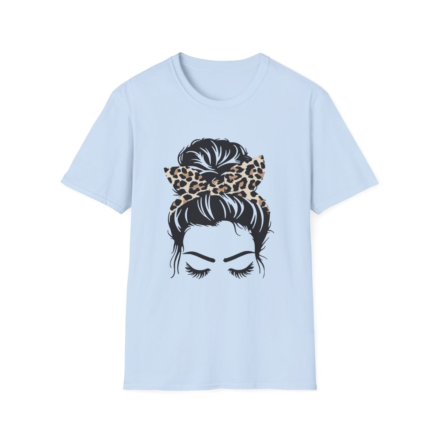 Leopard Print Headband Messy Bun Unisex Softstyle T-Shirt