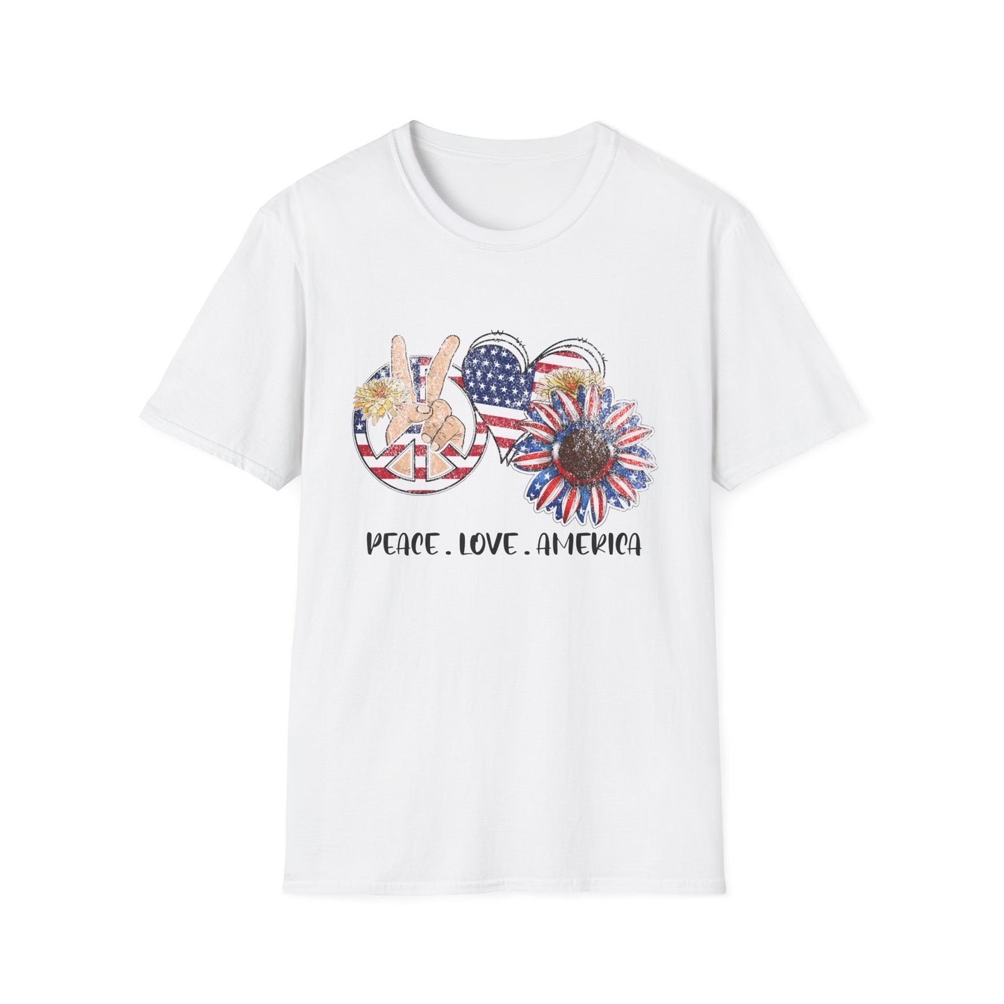 Peace, Love, America Unisex Softstyle T-Shirt