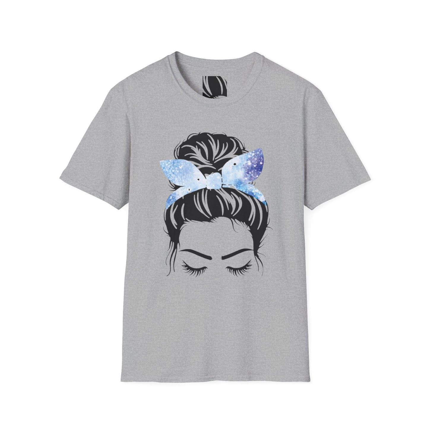 Blue Glitter Headband Messy Bun Unisex Softstyle T-Shirt