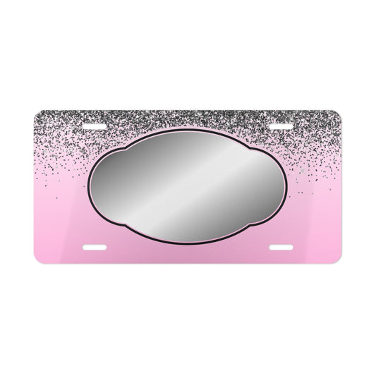 Personalized Pink & Silver Glitter License Plate | Glam Sparkle Custom License Plate | Pink Bling Car Accessory | Custom Name Vehicle Tag
