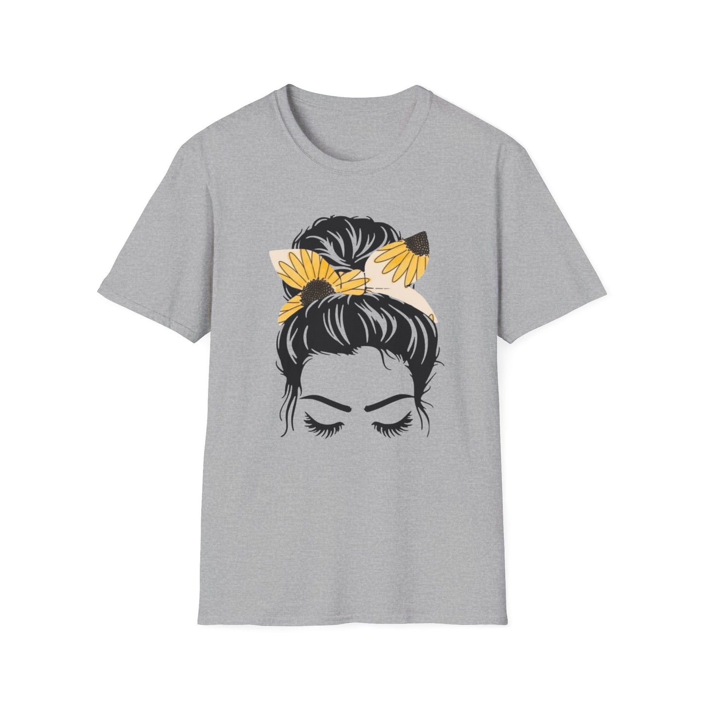 Sunflower Headband Messy Bun Unisex Softstyle T-Shirt