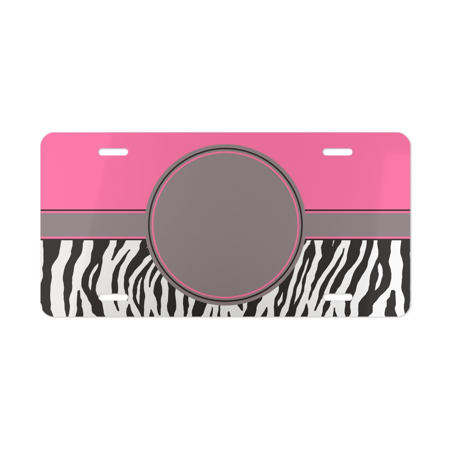Personalized Circle Pink Zebra License Plate | Hot Pink & Zebra Print Custom Car Tag | Glam Animal Print Vehicle Accessory | Girly License Plate