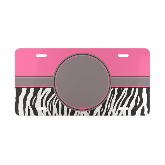 Personalized Circle Pink Zebra License Plate | Hot Pink & Zebra Print Custom Car Tag | Glam Animal Print Vehicle Accessory | Girly License Plate