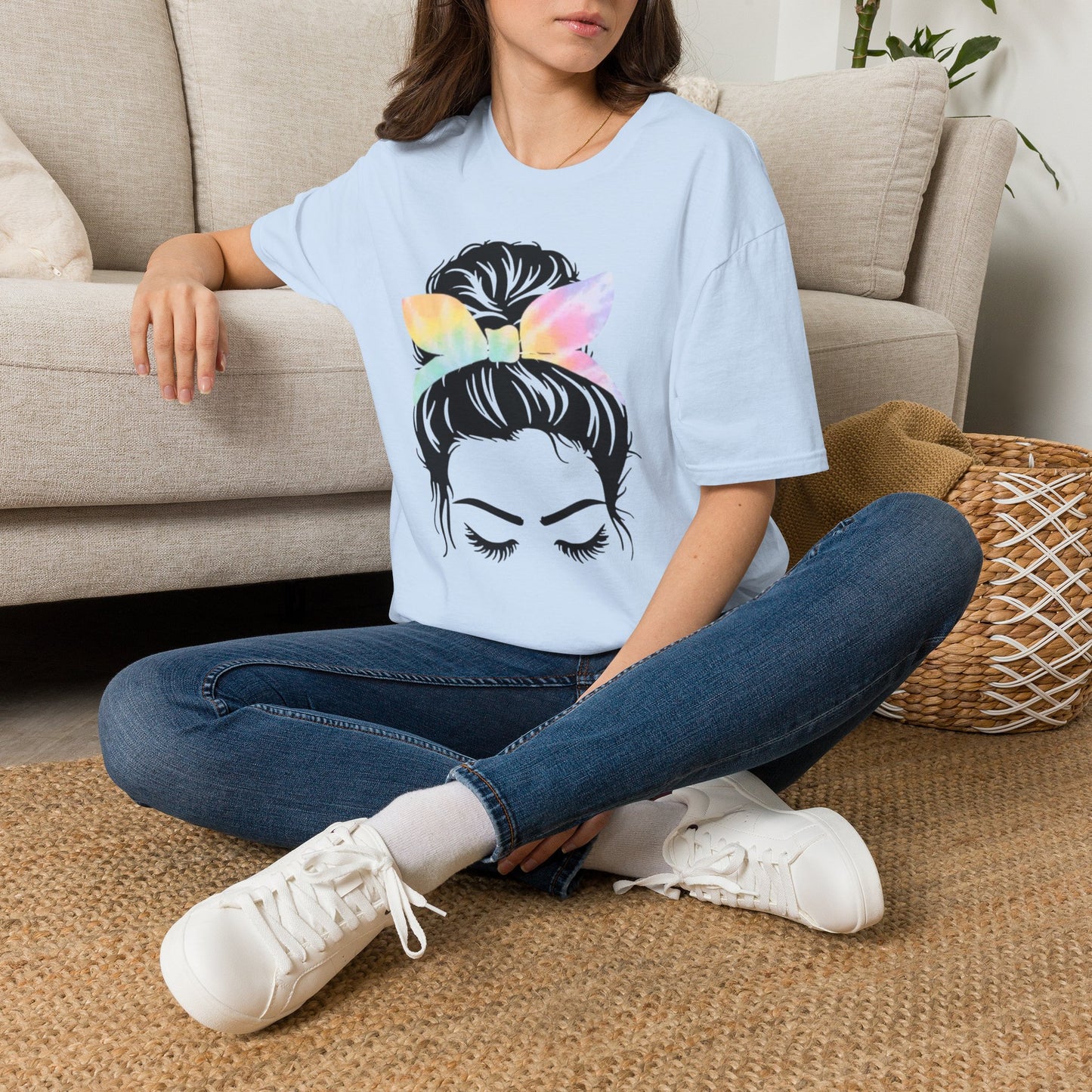 Tie Dye Headband Messy Bun Unisex Softstyle T-Shirt
