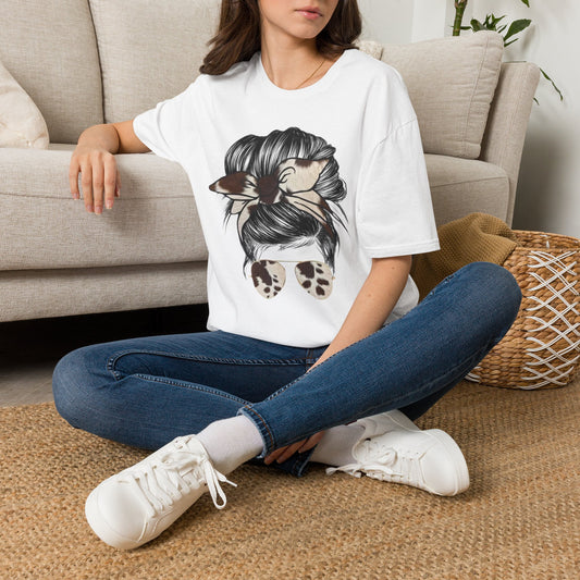 Cow Print Headband Messy Bun Unisex Softstyle T-Shirt