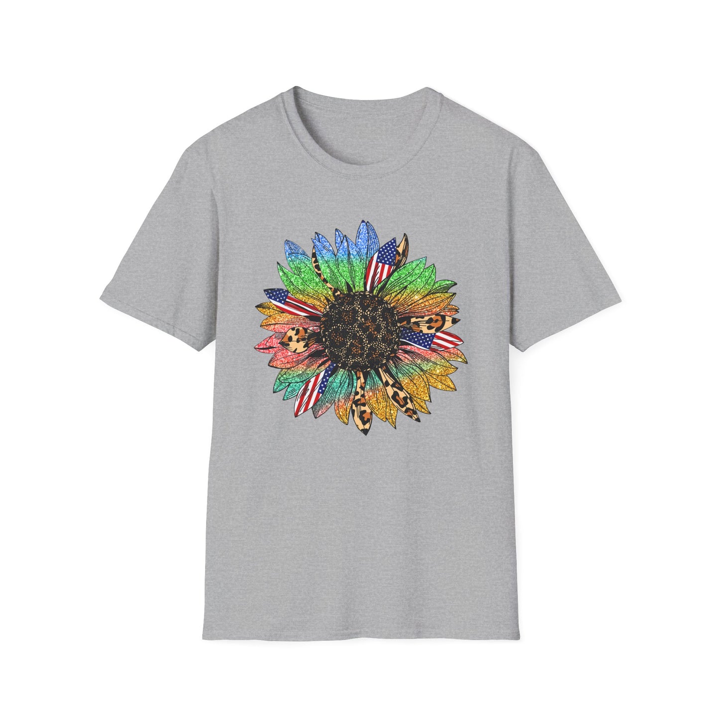 4th of July Multi color SunflowerUnisex Softstyle T-Shirt