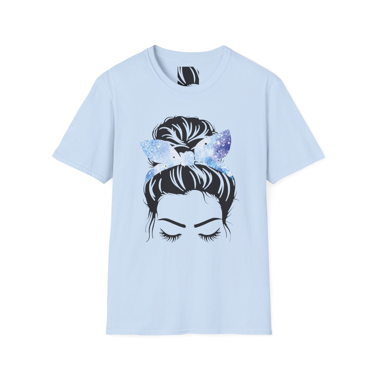 Blue Glitter Headband Messy Bun Unisex Softstyle T-Shirt