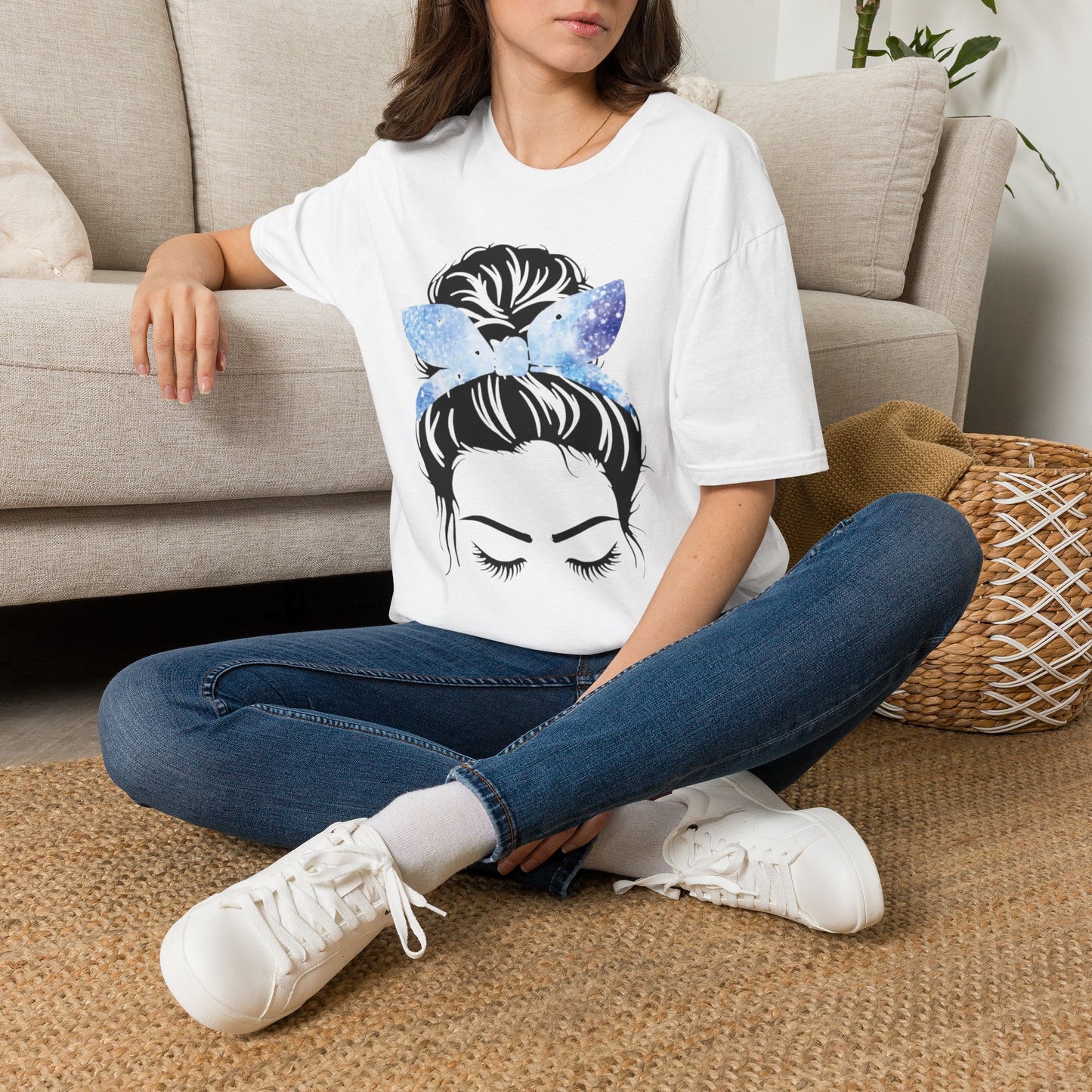 Blue Glitter Headband Messy Bun Unisex Softstyle T-Shirt