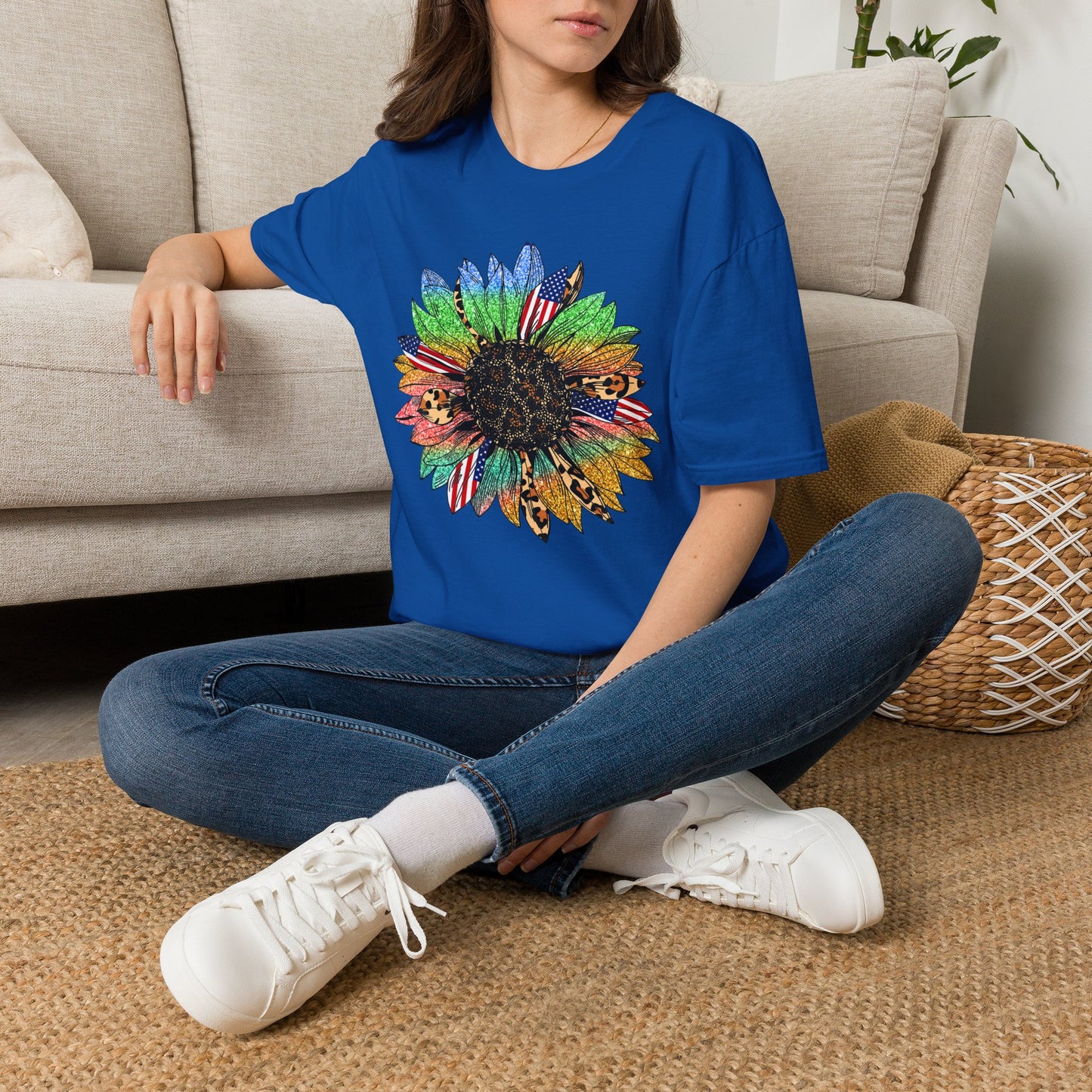 4th of July Multi color SunflowerUnisex Softstyle T-Shirt