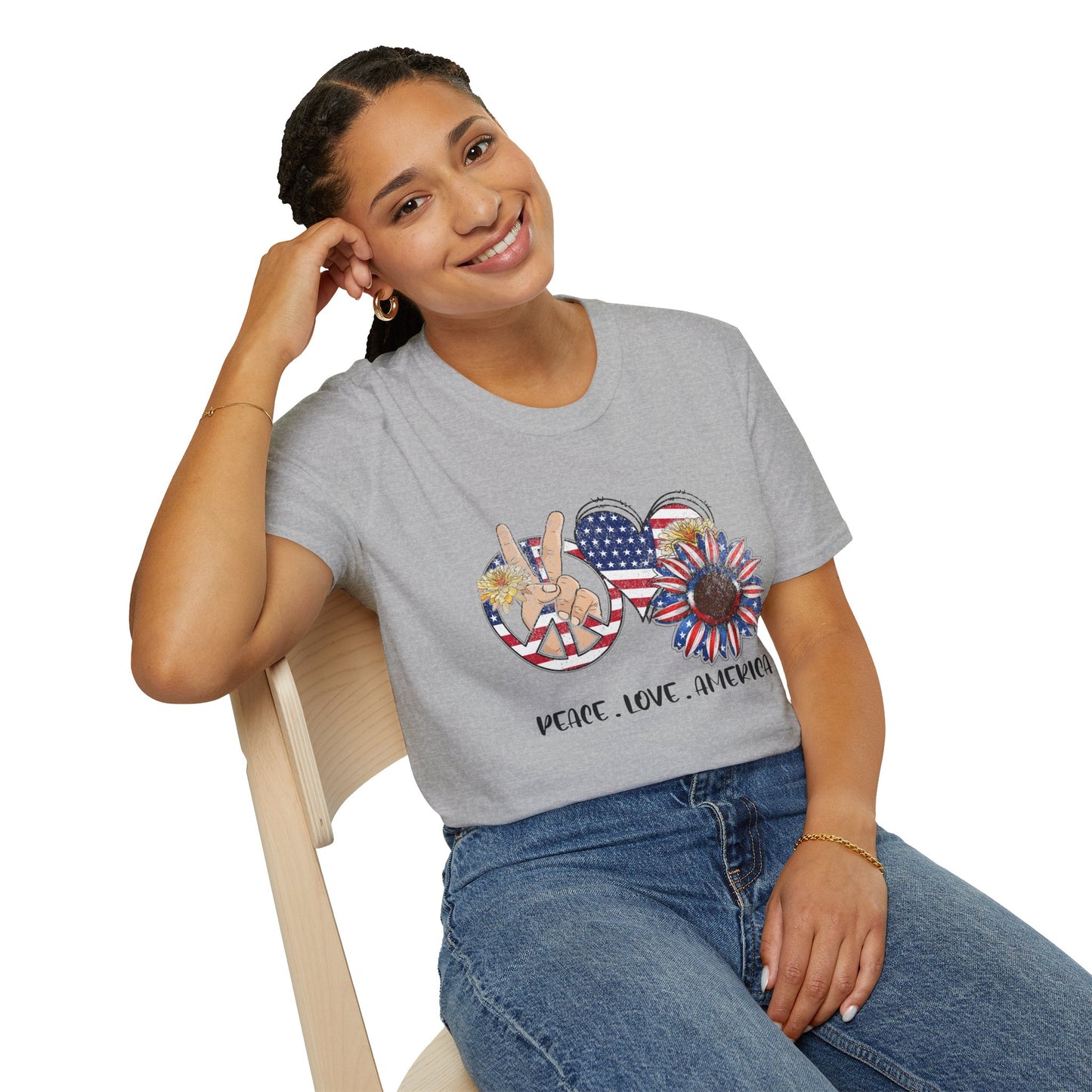 Peace, Love, America Unisex Softstyle T-Shirt