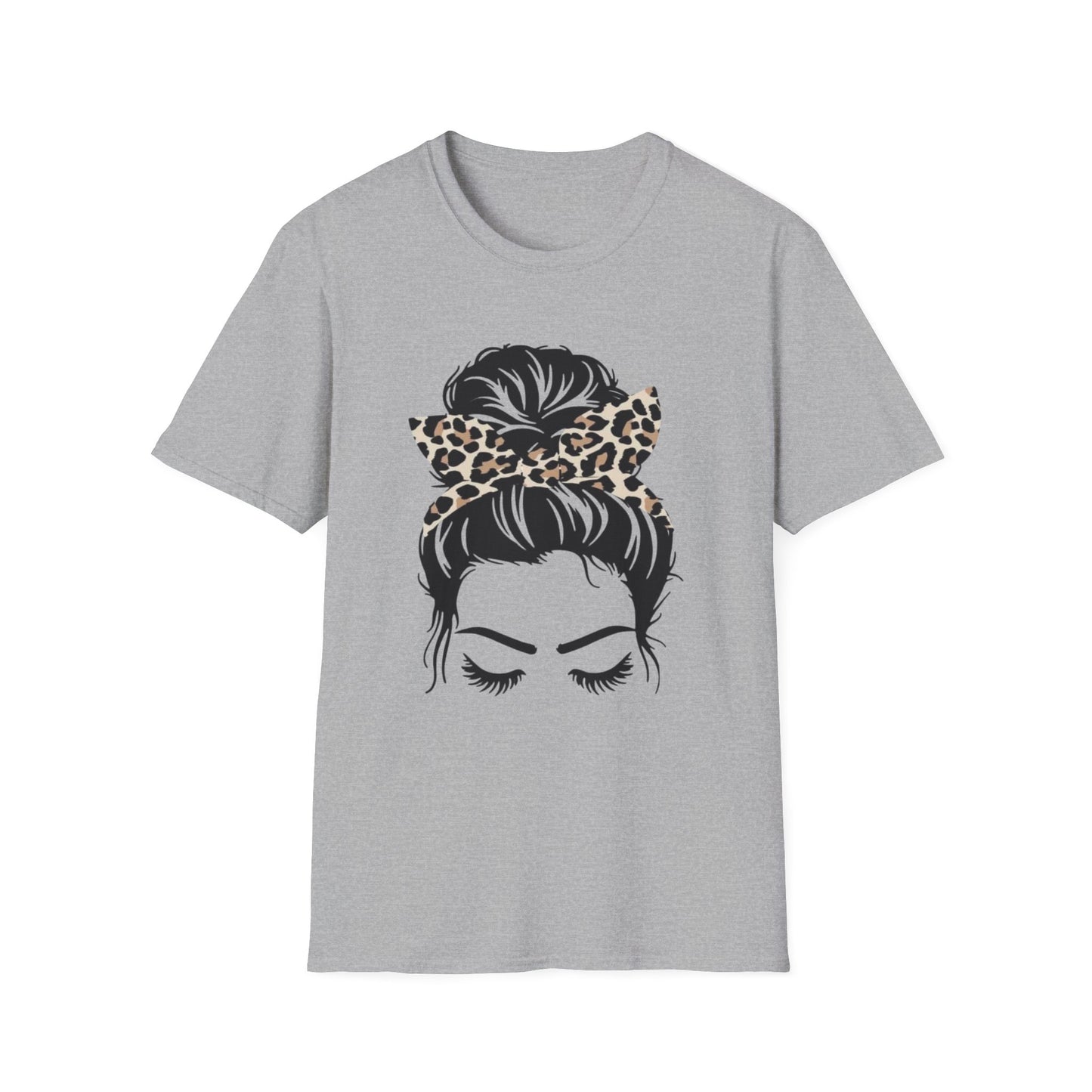 Leopard Print Headband Messy Bun Unisex Softstyle T-Shirt