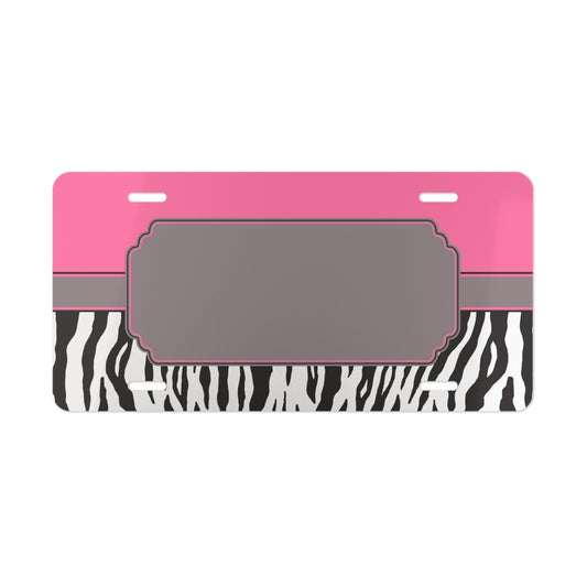 Personalized Pink Zebra License Plate | Hot Pink & Zebra Print Custom Car Tag | Glam Animal Print Vehicle Accessory | Girly License Plate