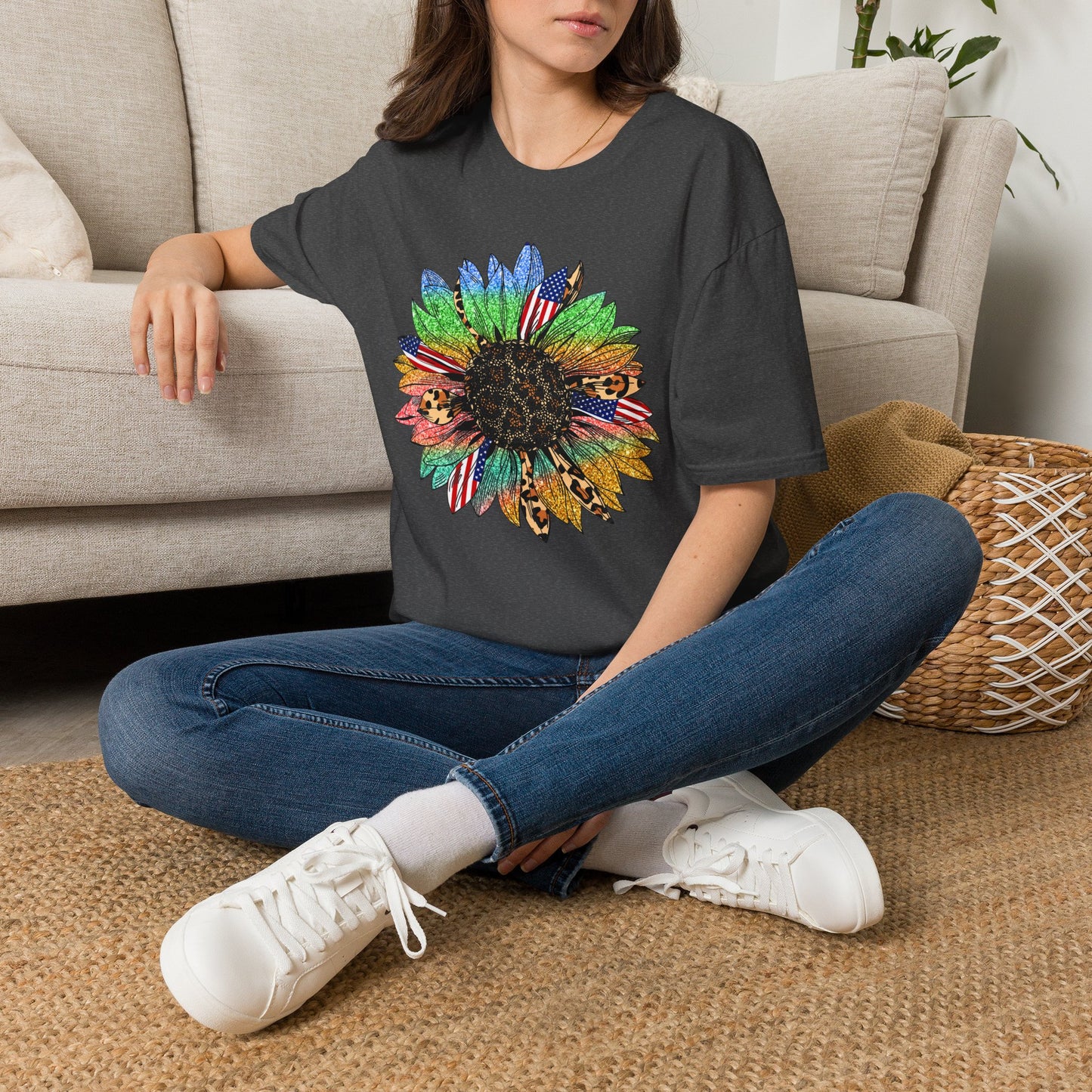 4th of July Multi color SunflowerUnisex Softstyle T-Shirt