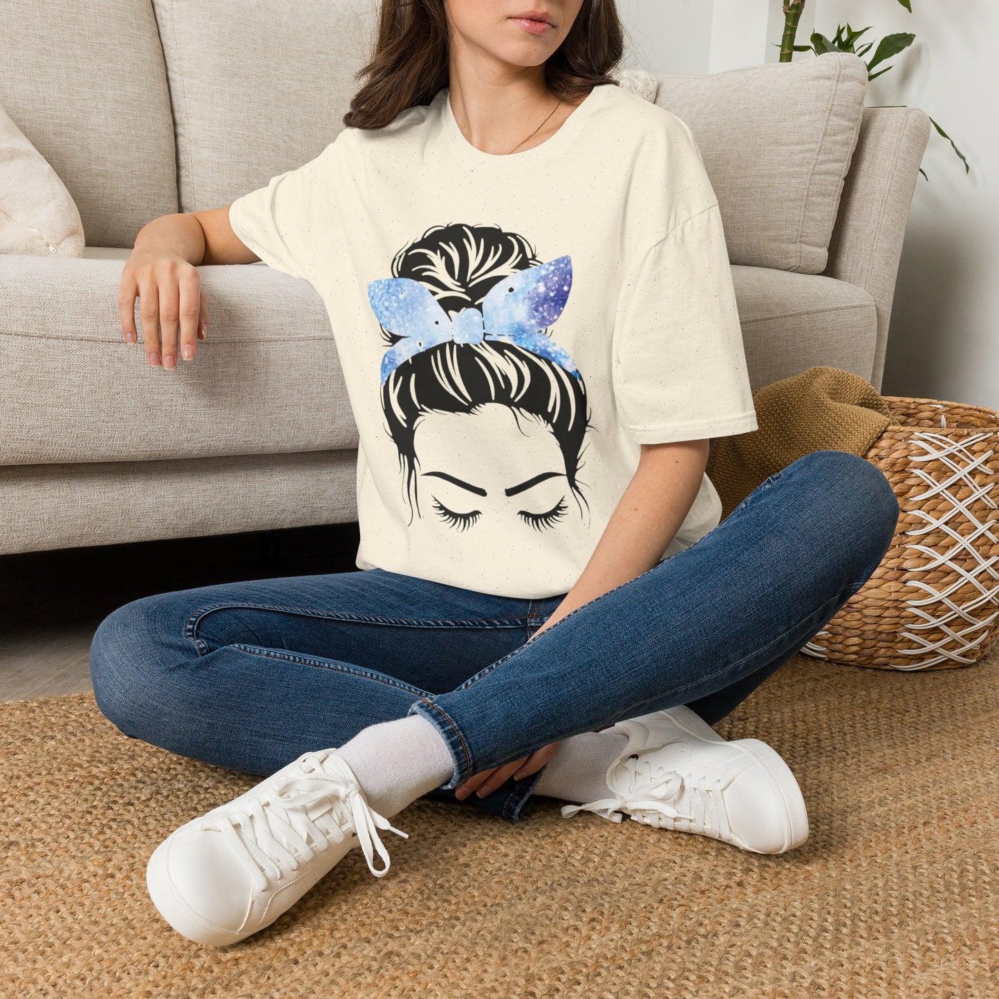 Blue Glitter Headband Messy Bun Unisex Softstyle T-Shirt