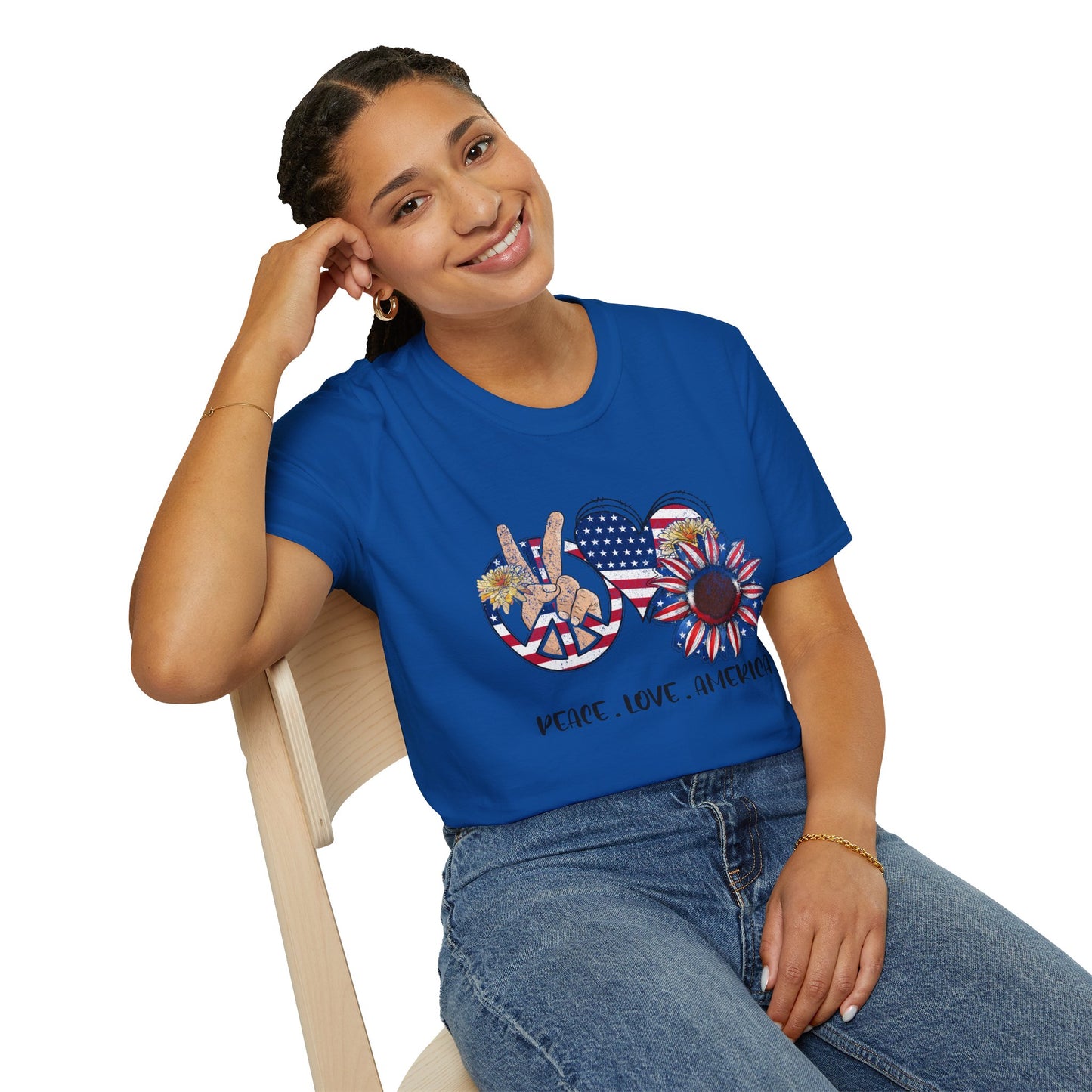 Peace, Love, America Unisex Softstyle T-Shirt