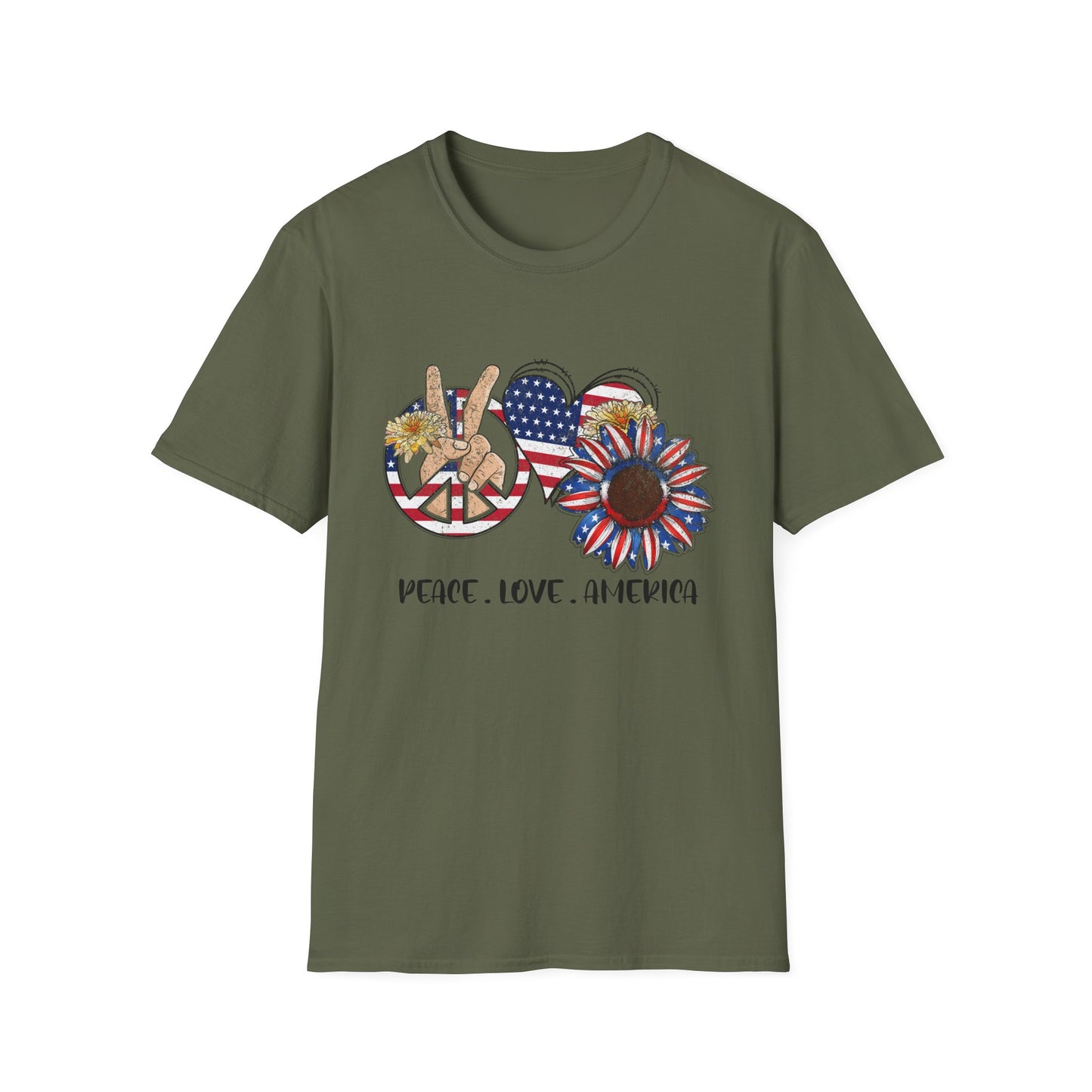 Peace, Love, America Unisex Softstyle T-Shirt