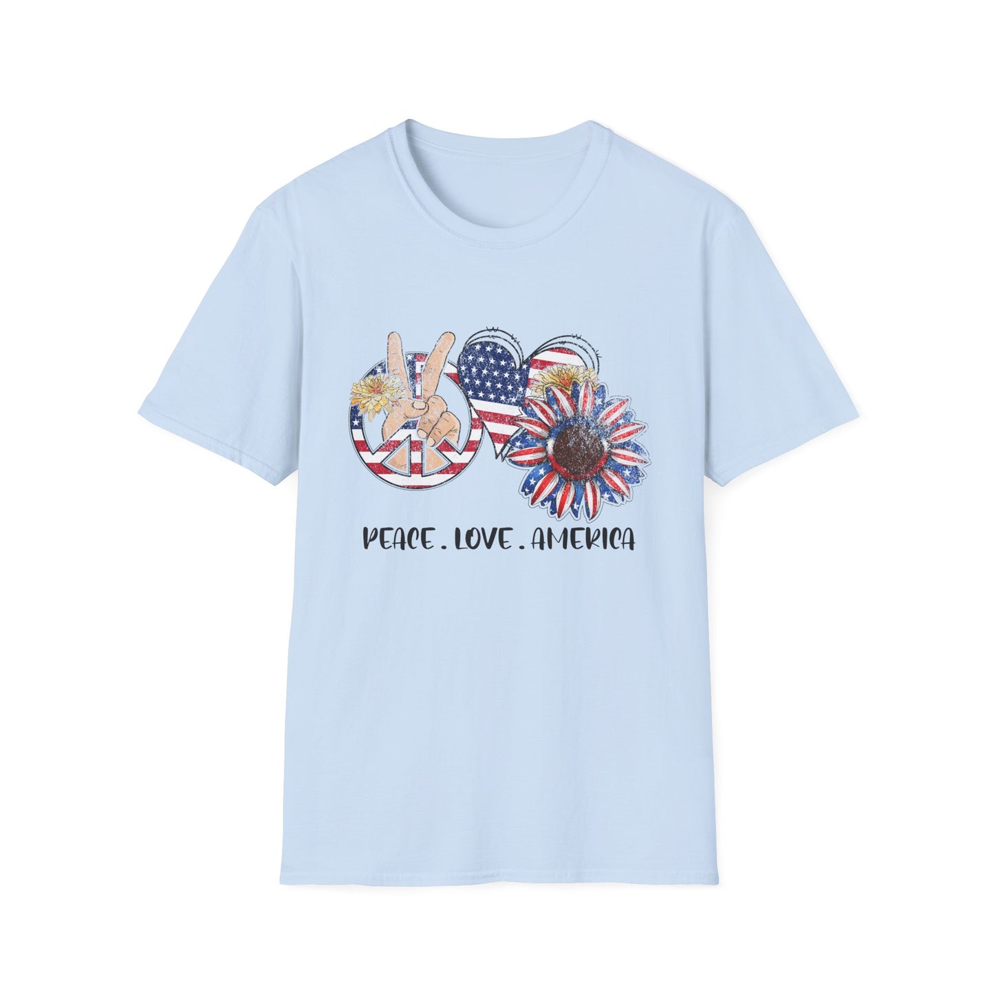Peace, Love, America Unisex Softstyle T-Shirt