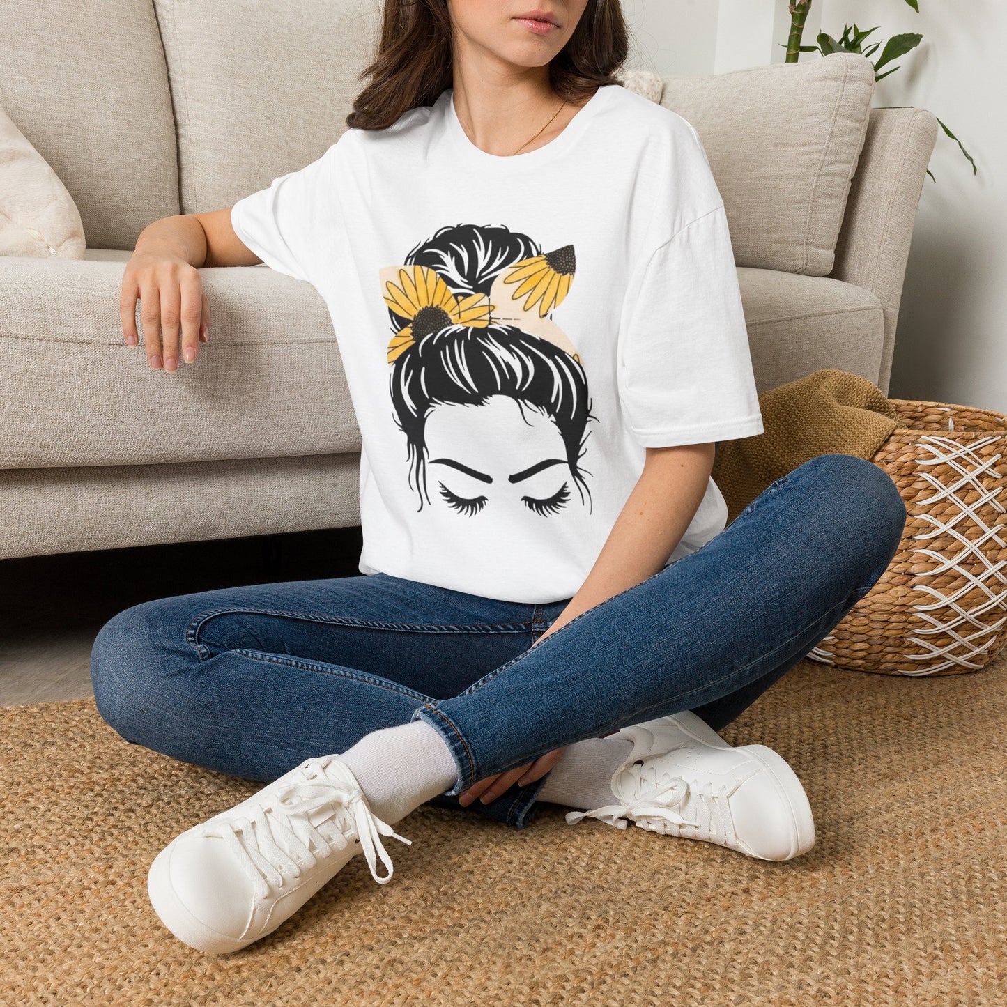 Sunflower Headband Messy Bun Unisex Softstyle T-Shirt