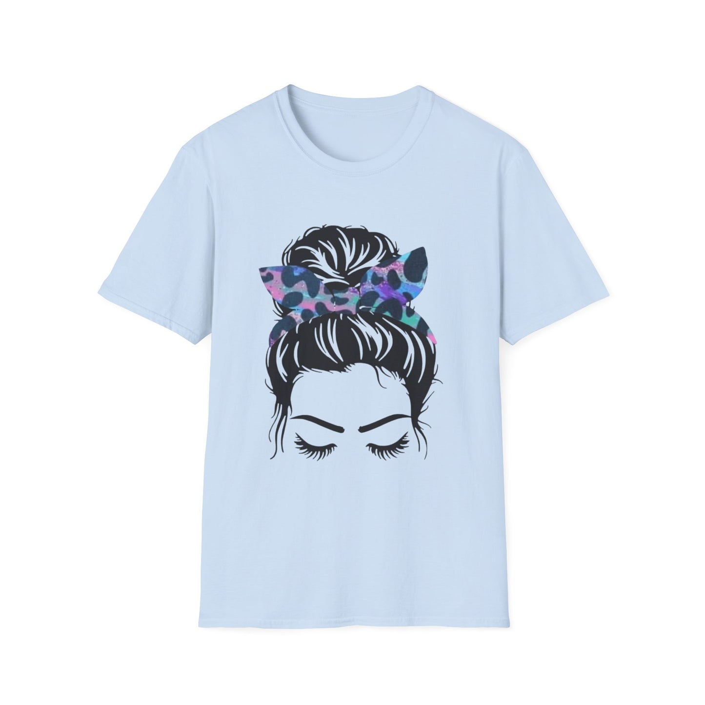 Multi color Leopard Print Headband Messy Bun Unisex Softstyle T-Shirt