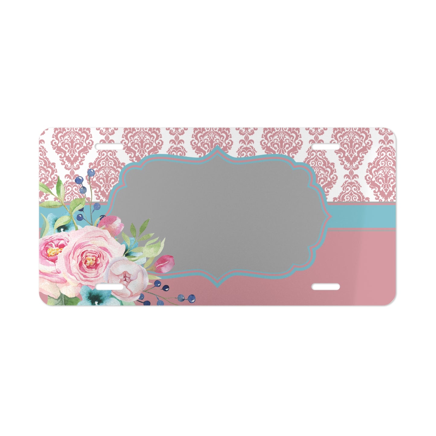 Personalized Pink Damask Floral License Plate | Vintage Rose Custom License Plate | Shabby Chic Car Accessory | Custom Name Vehicle Tag