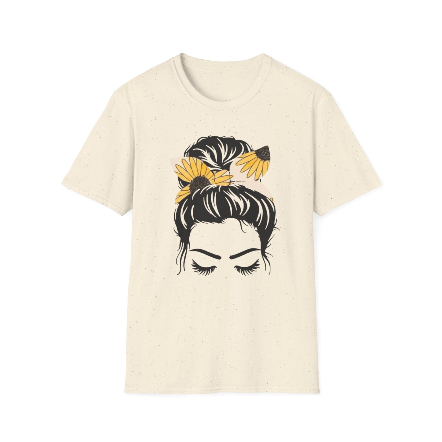 Sunflower Headband Messy Bun Unisex Softstyle T-Shirt