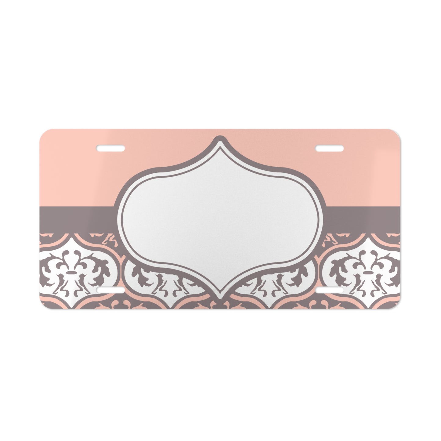 Personalized Vintage Tile License Plate | Blush Pink & Taupe Custom License Plate Design | Elegant Moroccan-Inspired Car Accessory