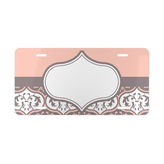 Personalized Vintage Tile License Plate | Blush Pink & Taupe Custom License Plate Design | Elegant Moroccan-Inspired Car Accessory