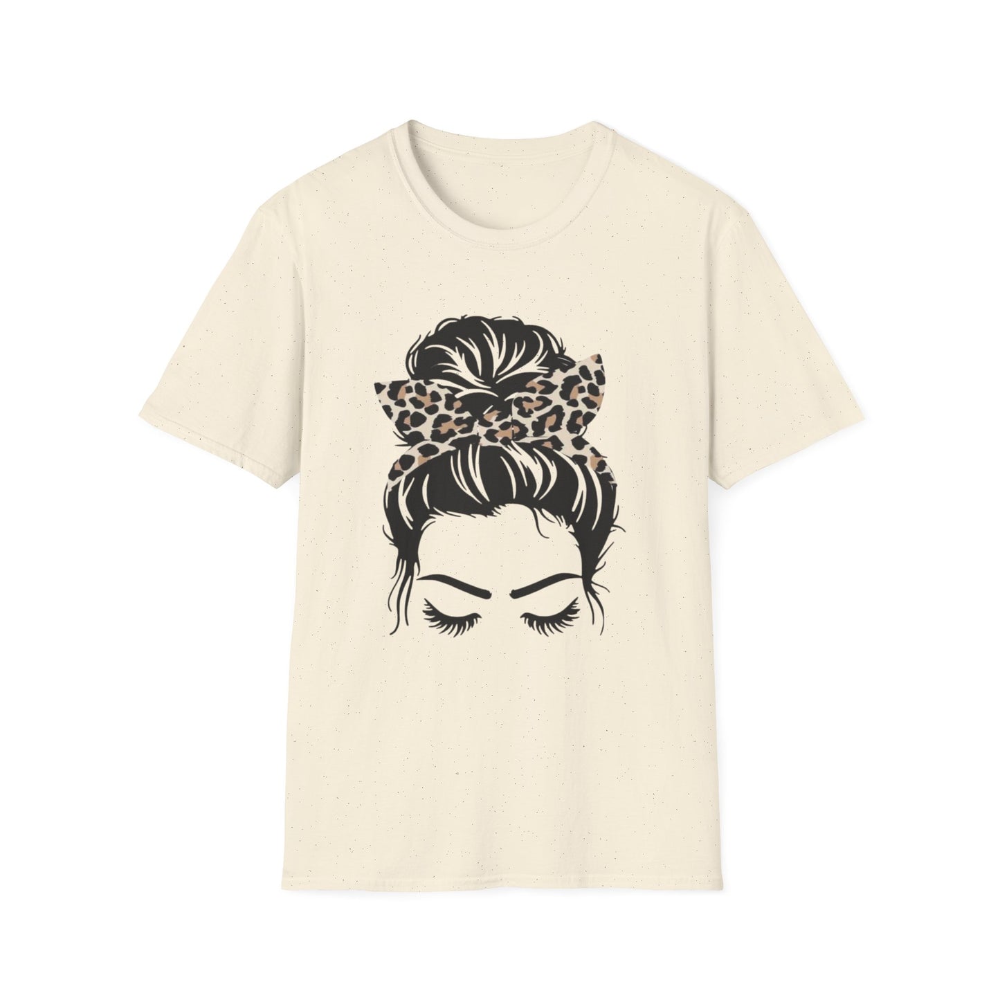 Leopard Print Headband Messy Bun Unisex Softstyle T-Shirt