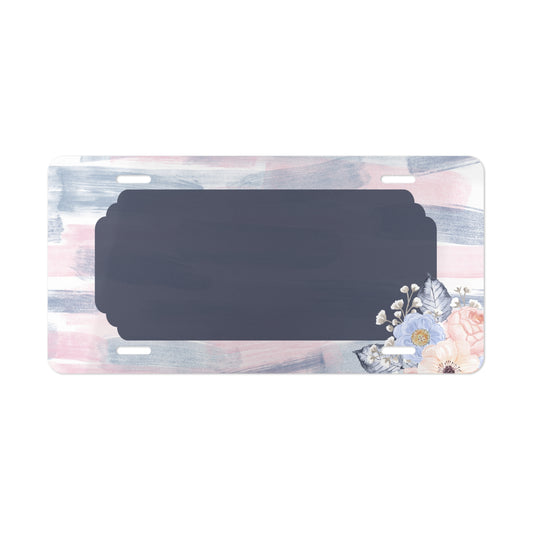 Pastel Watercolor Floral License Plate Frame Design | Blue & Pink Butterfly License Plate Insert | Custom Car Accessory Gift for Women