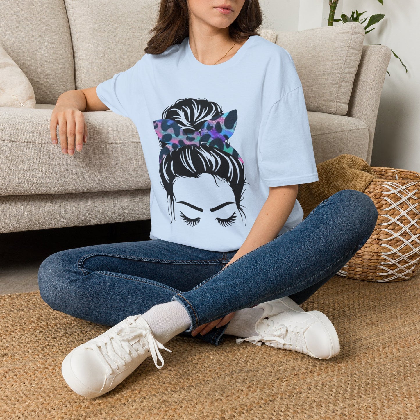 Multi color Leopard Print Headband Messy Bun Unisex Softstyle T-Shirt