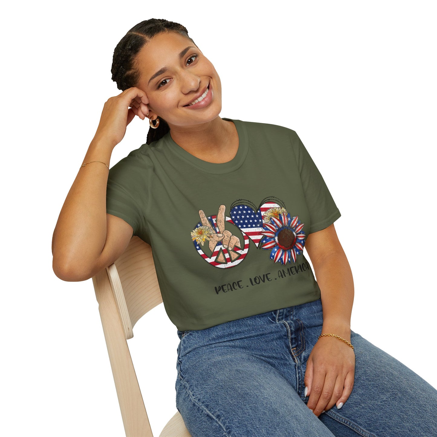 Peace, Love, America Unisex Softstyle T-Shirt