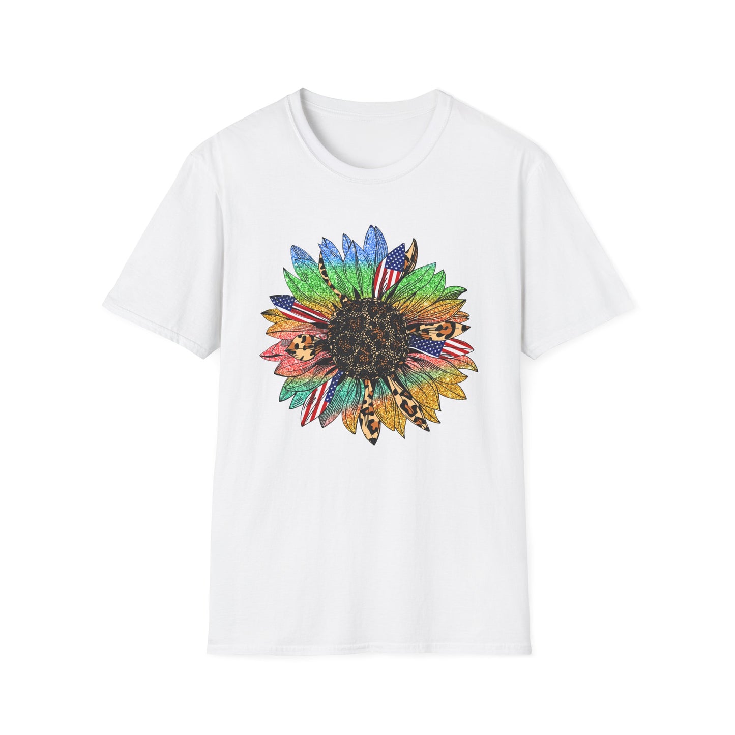 4th of July Multi color SunflowerUnisex Softstyle T-Shirt