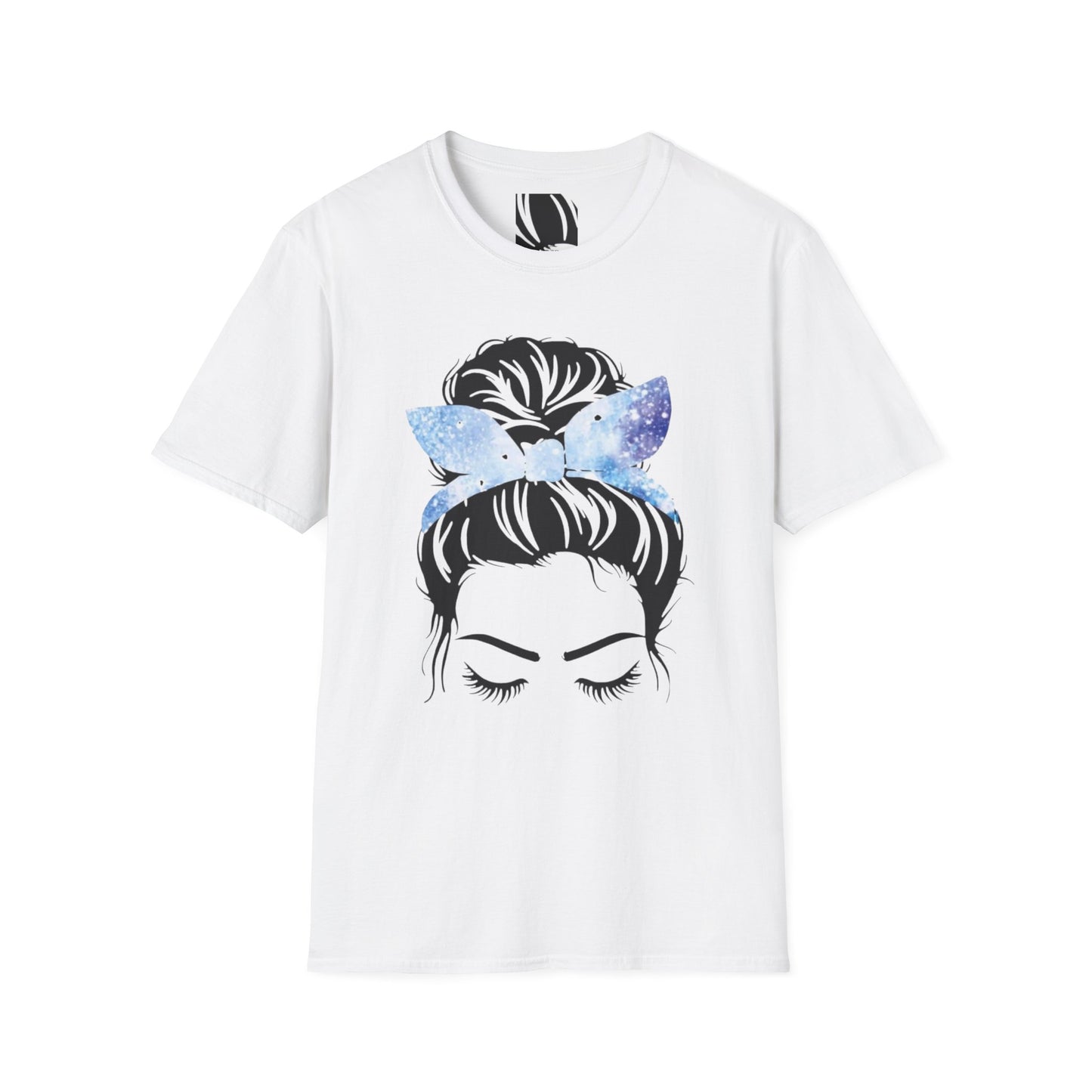 Blue Glitter Headband Messy Bun Unisex Softstyle T-Shirt