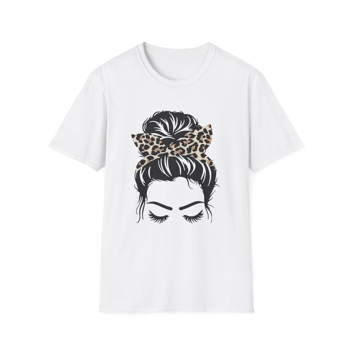 Leopard Print Headband Messy Bun Unisex Softstyle T-Shirt