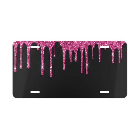 Personalized Pink Glitter Drip License Plate | Black & Hot Pink Custom License Plate | Glam Sparkle Car Accessory | Bling Vehicle Tag